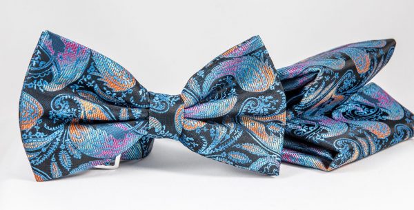 paisley blue bow tie