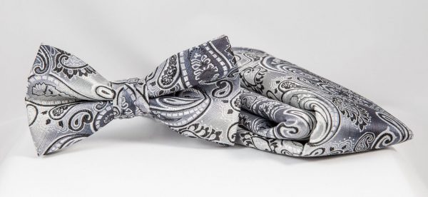 paisley silver bow tie