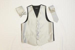 silver vertical line pattern vest set