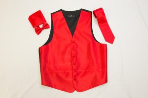 red vertical line pattern vest set